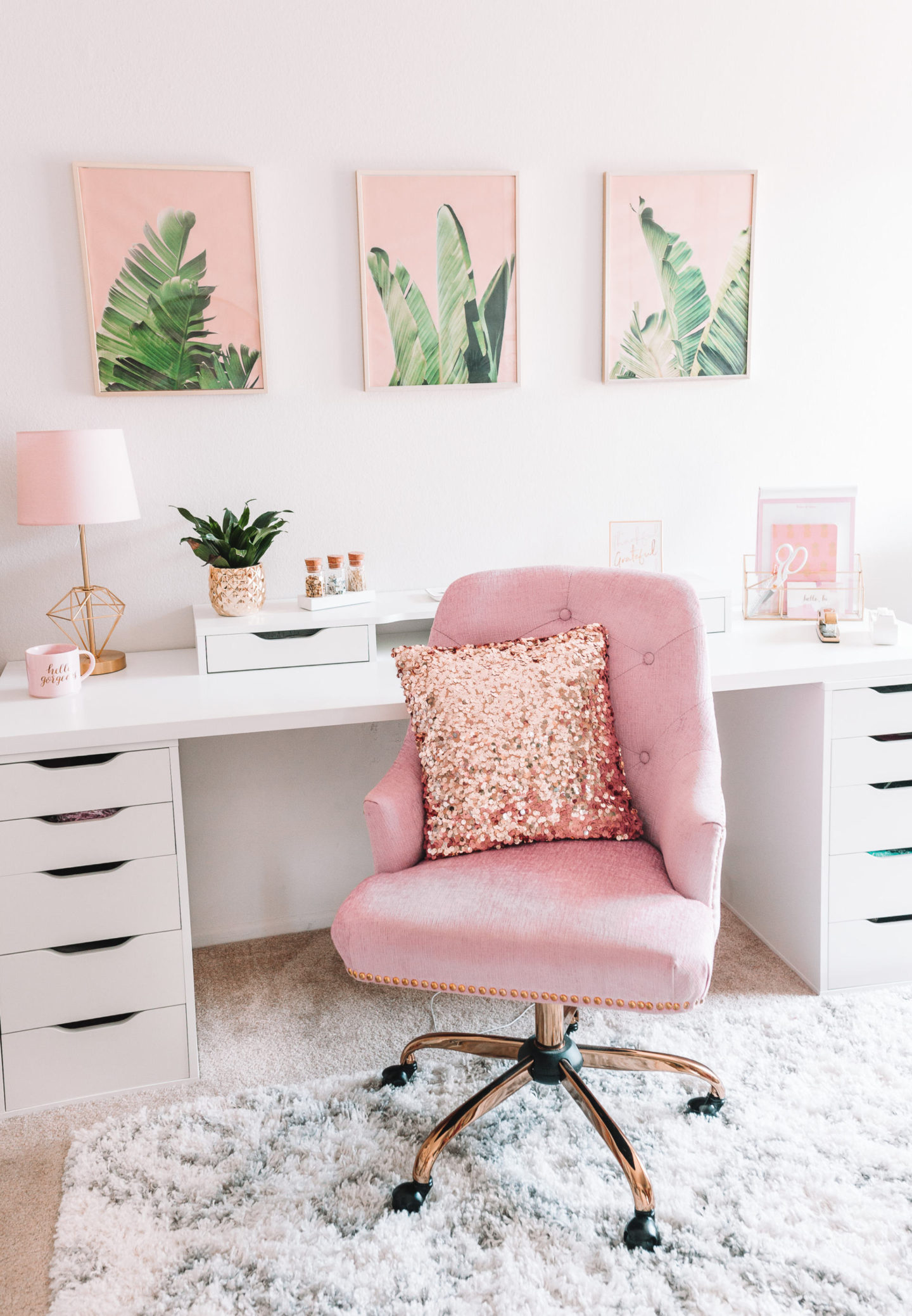 Modern Bohemian Chic Home Office Reveal Love Jen Marie   Pink Gold Home Office Decor Office Reveal Tropical Home Office Bohemian Home Office 31 1440x2078 